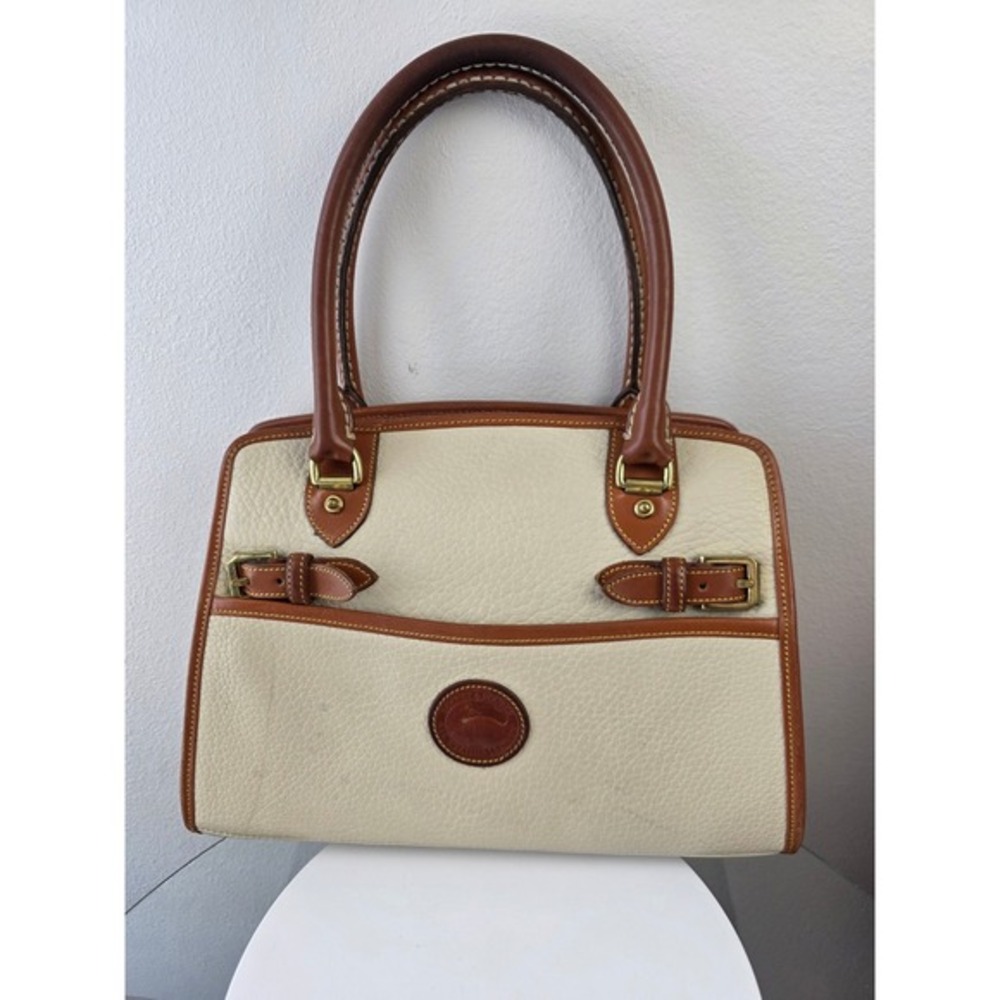 Dooney & Bourke Vintage All Weather Leather Satchel Bag Cream Tan Made in USA